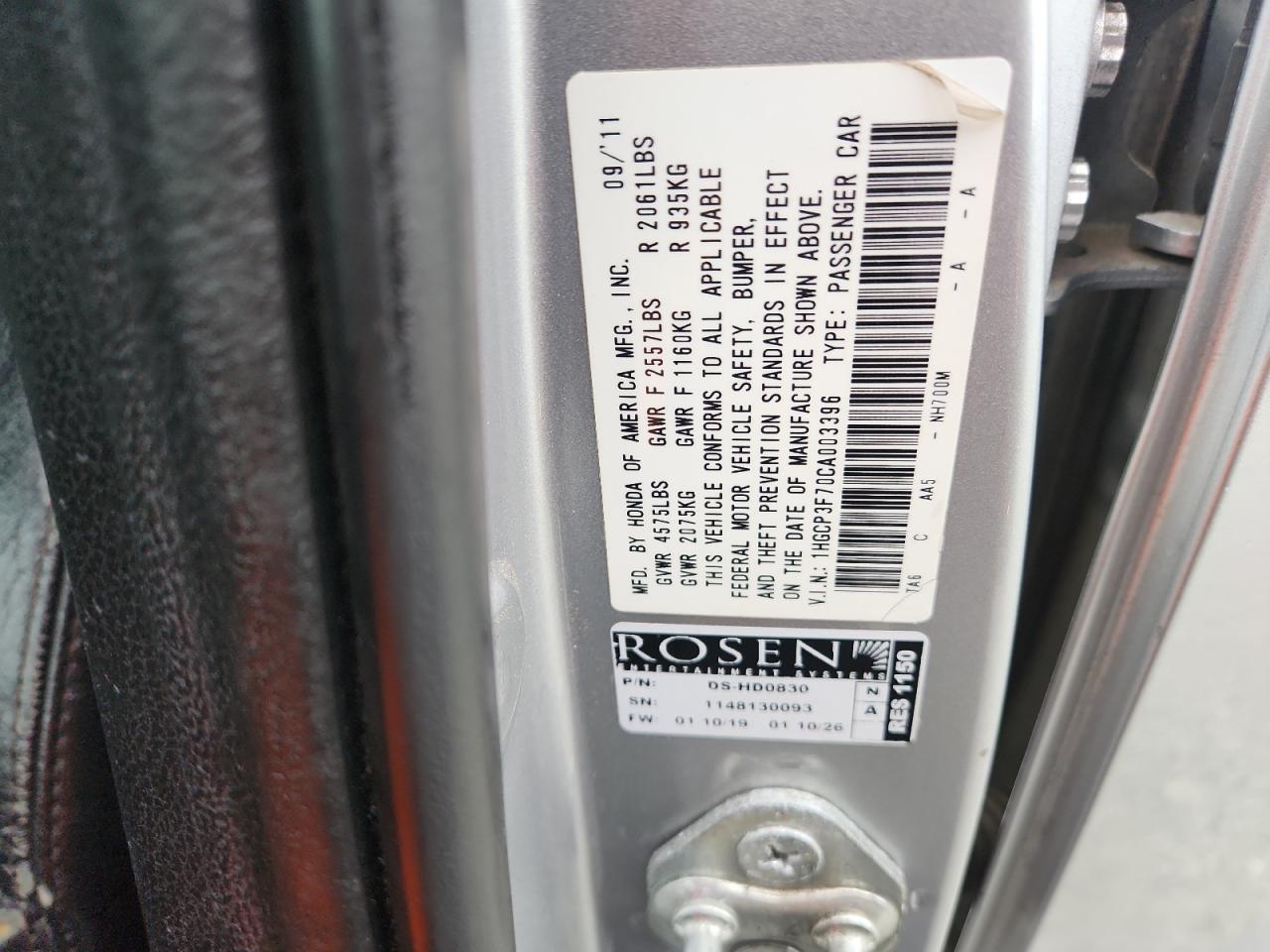 2012 Honda Accord Ex VIN: 1HGCP3F70CA003396 Lot: 85131735