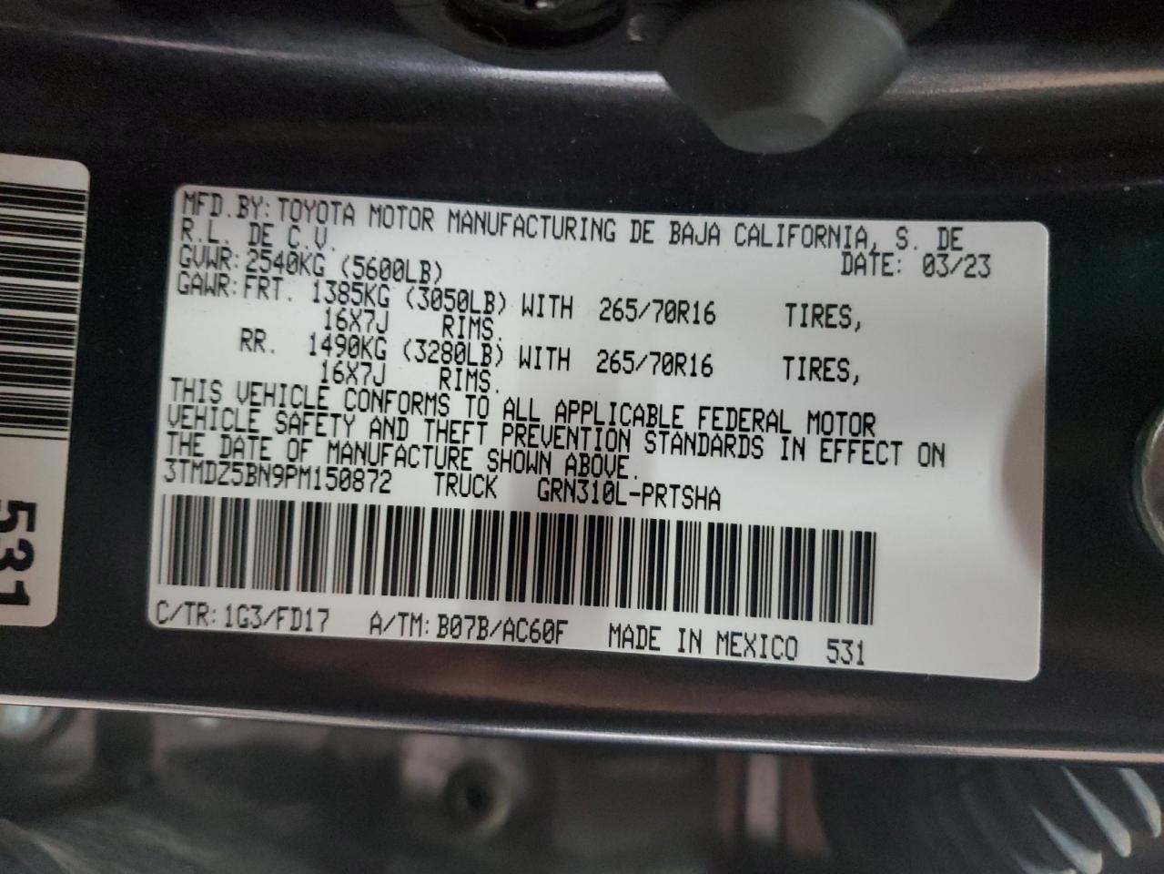 2023 Toyota Tacoma Double Cab VIN: 3TMDZ5BN9PM150872 Lot: 84547425