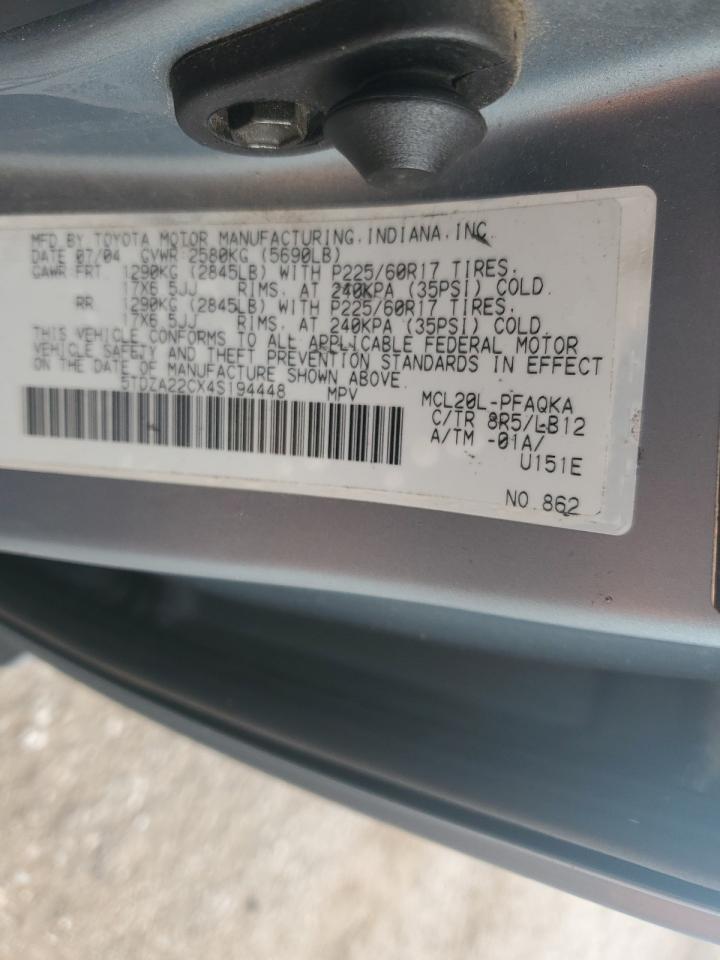 2004 Toyota Sienna Xle VIN: 5TDZA22CX4S194448 Lot: 86598465