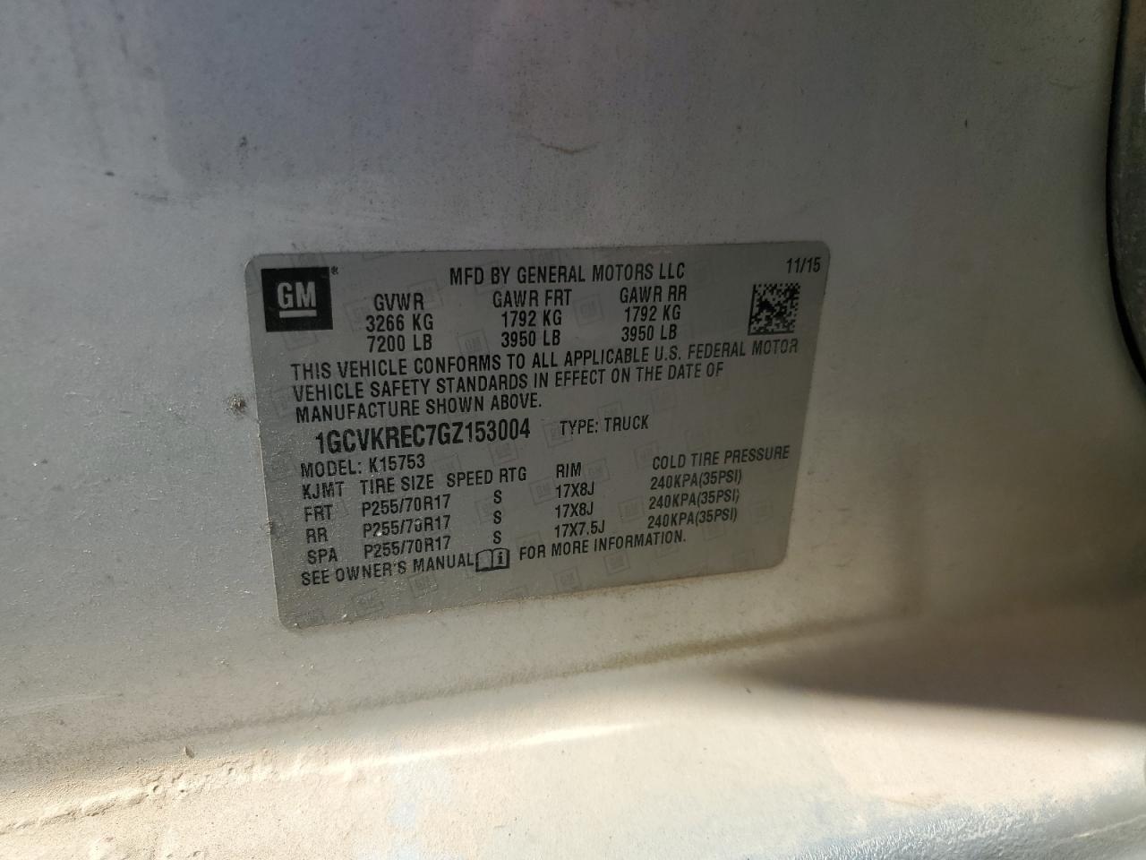 2016 Chevrolet Silverado K1500 Lt VIN: 1GCVKREC7GZ153004 Lot: 84588965
