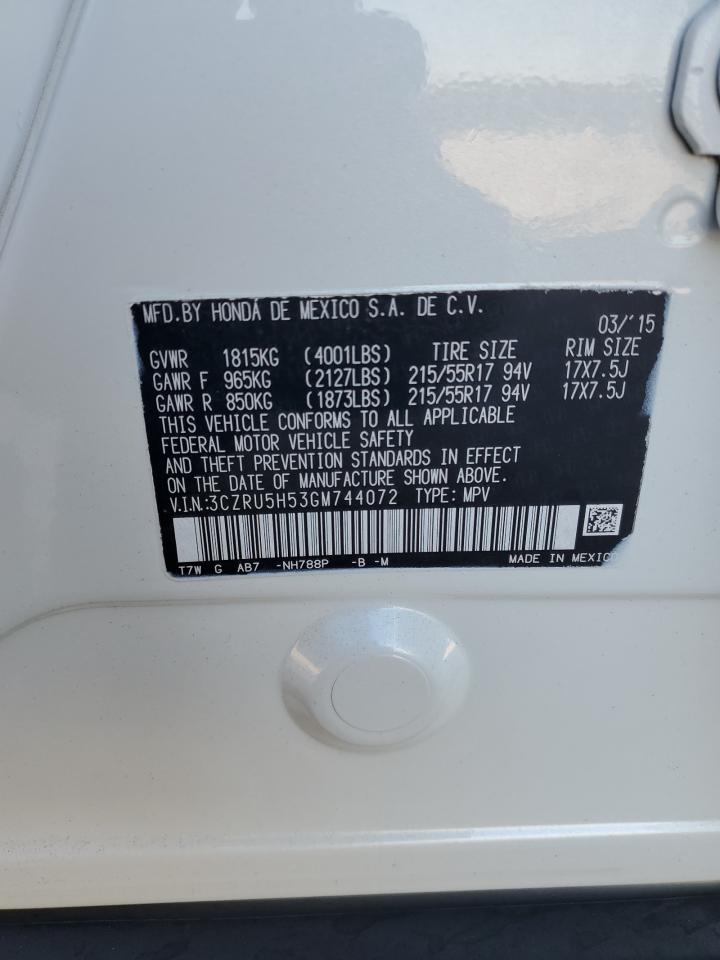 2016 Honda Hr-V Ex VIN: 3CZRU5H53GM744072 Lot: 86436525