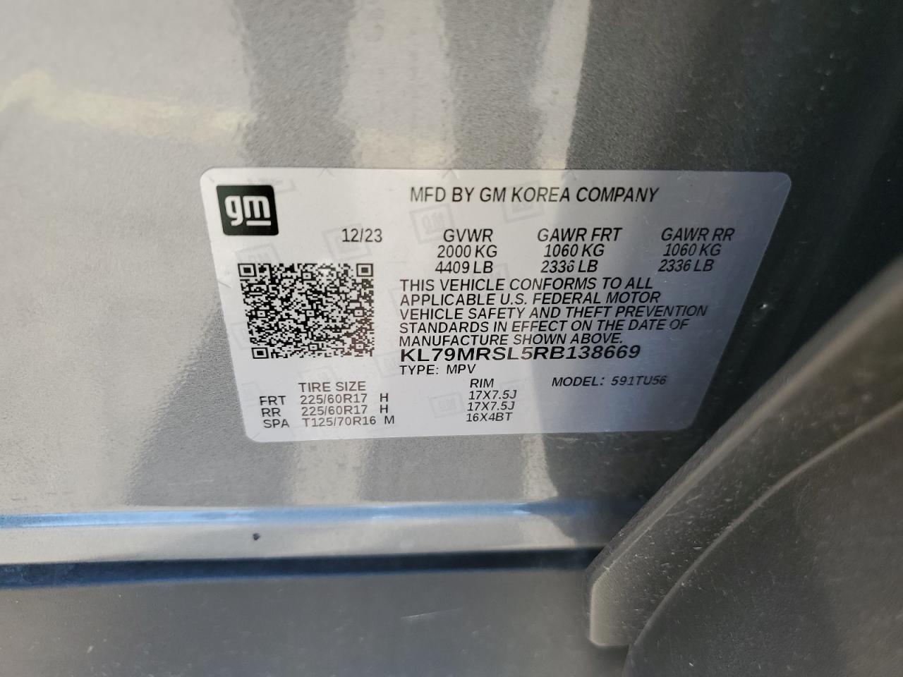 2024 Chevrolet Trailblazer Lt VIN: KL79MRSL5RB138669 Lot: 85553175