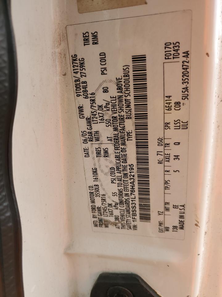 2006 Ford Econoline E350 Super Duty Wagon VIN: 1FBSS31L76HA32195 Lot: 86462285