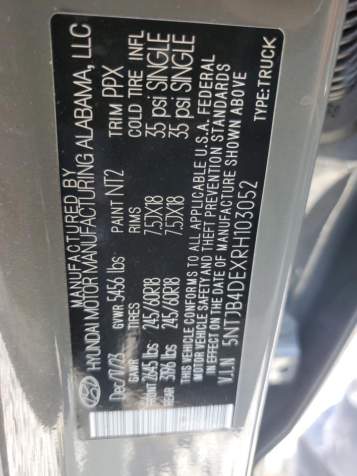 2024 Hyundai Santa Cruz Sel VIN: 5NTJB4DEXRH103052 Lot: 81940565