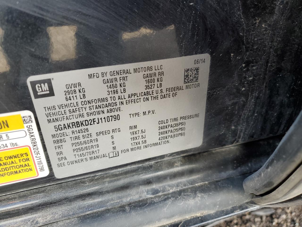 2015 Buick Enclave VIN: 5GAKRBKD2FJ110790 Lot: 82338185