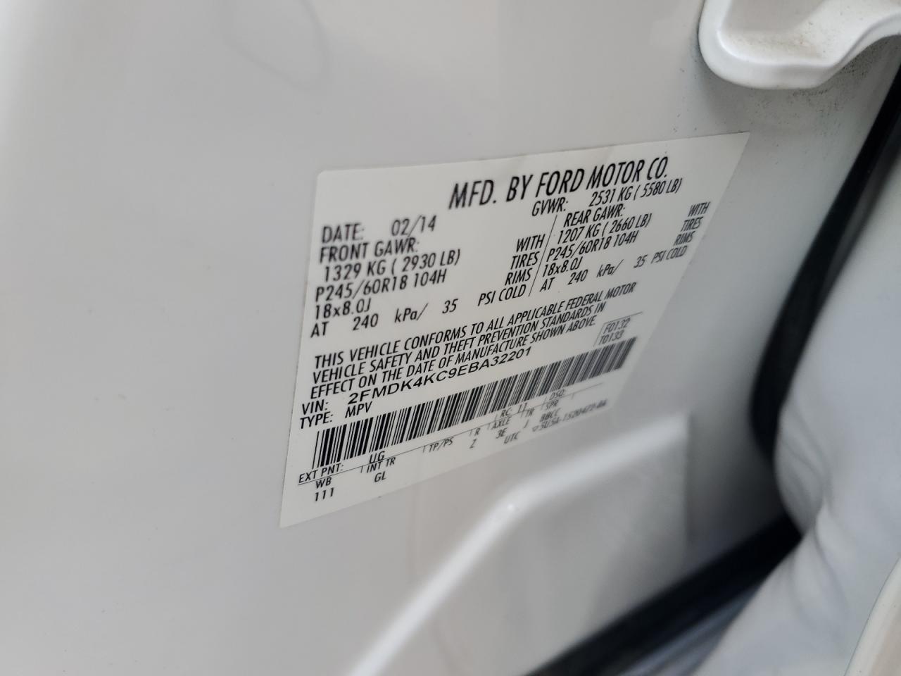 2014 Ford Edge Limited VIN: 2FMDK4KC9EBA32201 Lot: 84471055