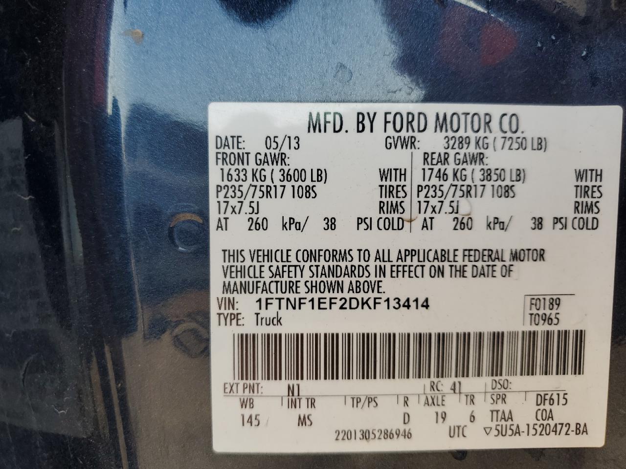 2013 Ford F150 VIN: 1FTNF1EF2DKF13414 Lot: 84814655