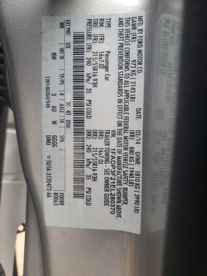 2014 Ford Focus Se VIN: 1FADP3F21EL280370 Lot: 90091195