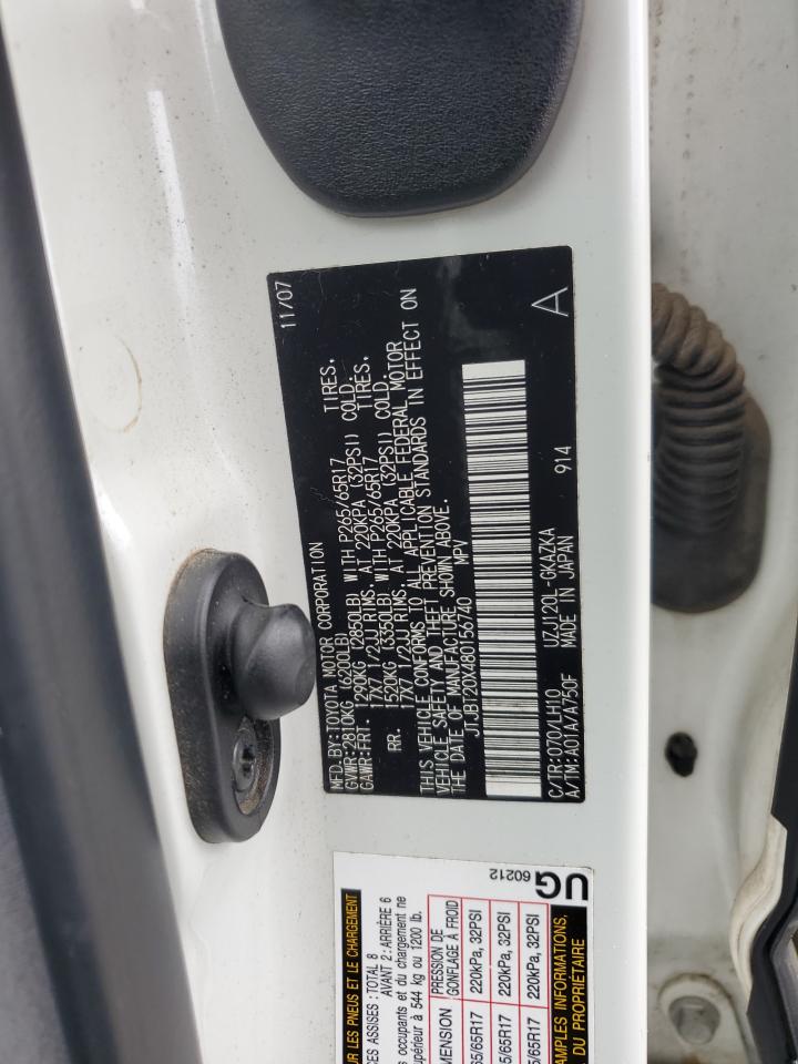 2008 Lexus Gx 470 VIN: JTJBT20X480156740 Lot: 87438675