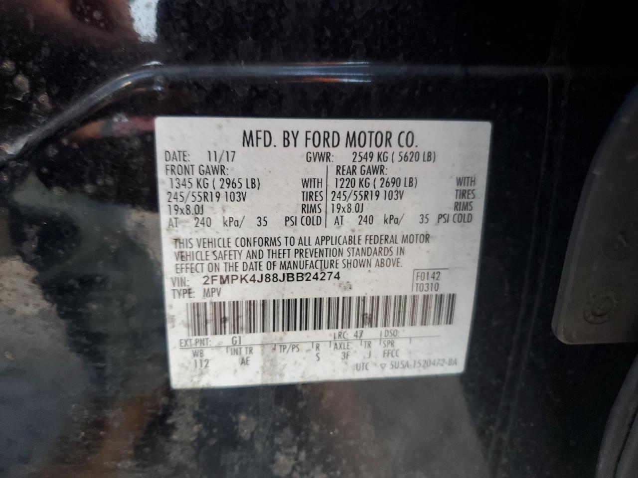 2018 Ford Edge Sel VIN: 2FMPK4J88JBB24274 Lot: 90734265