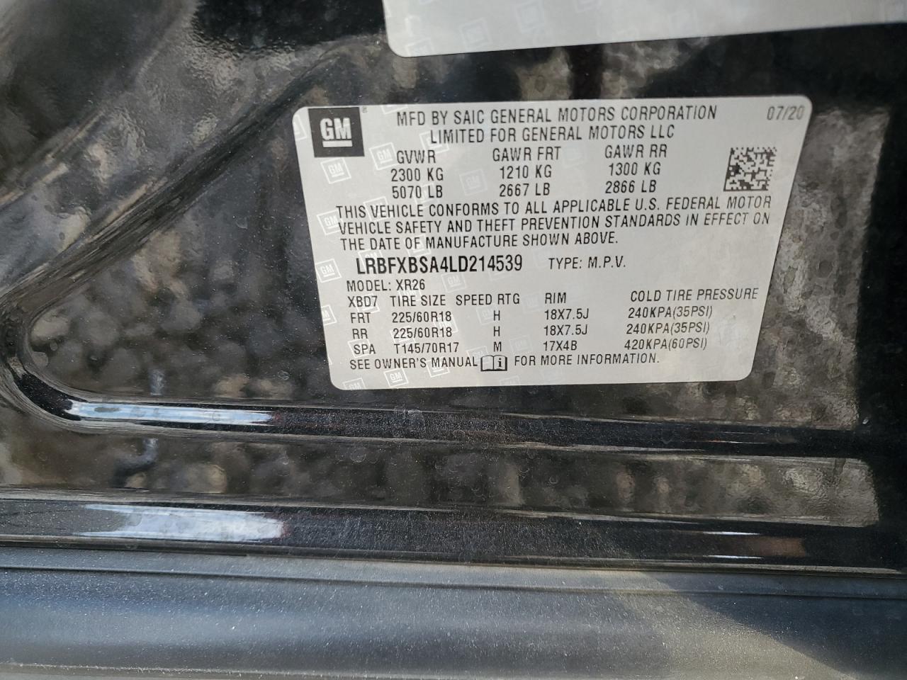 2020 Buick Envision Preferred VIN: LRBFXBSA4LD214539 Lot: 82550615