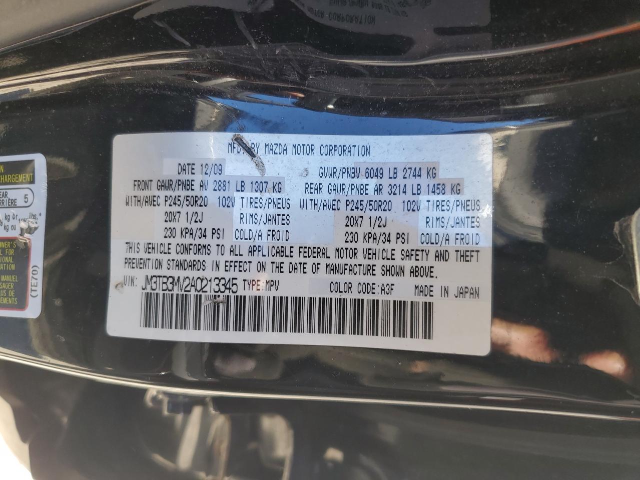 2010 Mazda Cx-9 VIN: JM3TB3MV2A0213345 Lot: 84471875