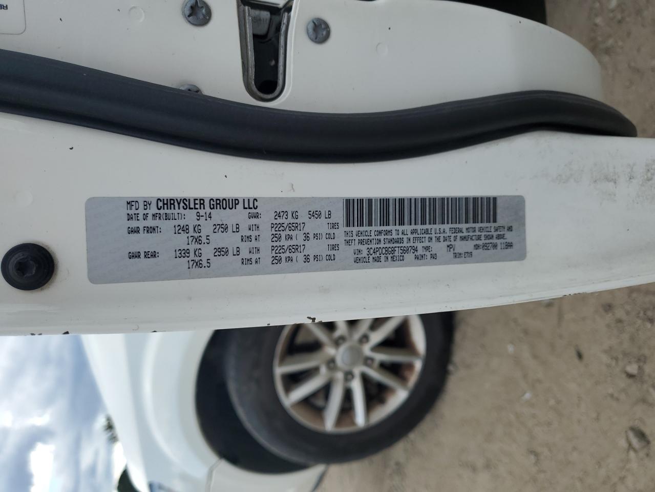 2015 Dodge Journey Sxt VIN: 3C4PDCBG8FT560794 Lot: 85832885