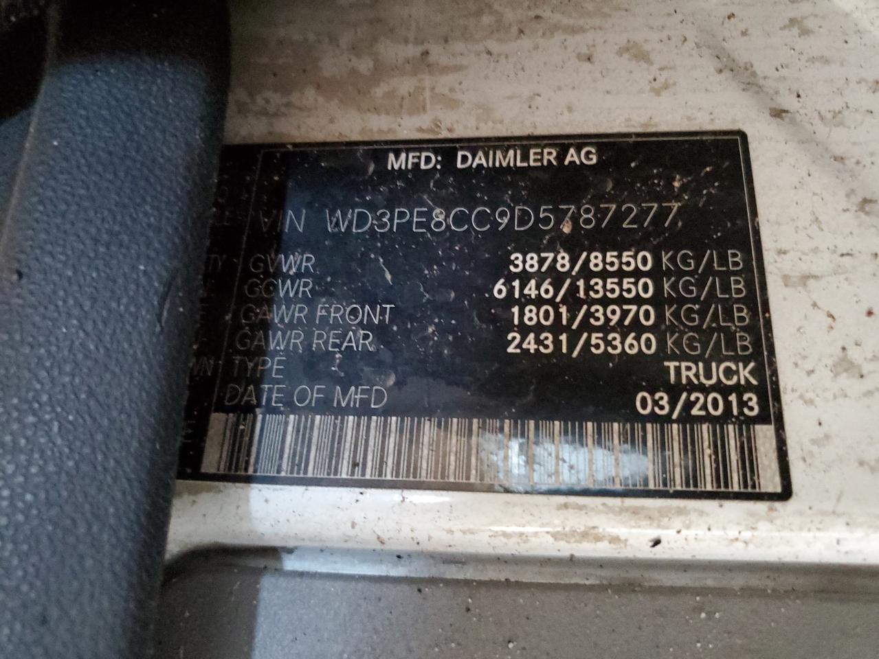 2013 Mercedes-Benz Sprinter 2500 VIN: WD3PE8CC9D5787277 Lot: 82703895