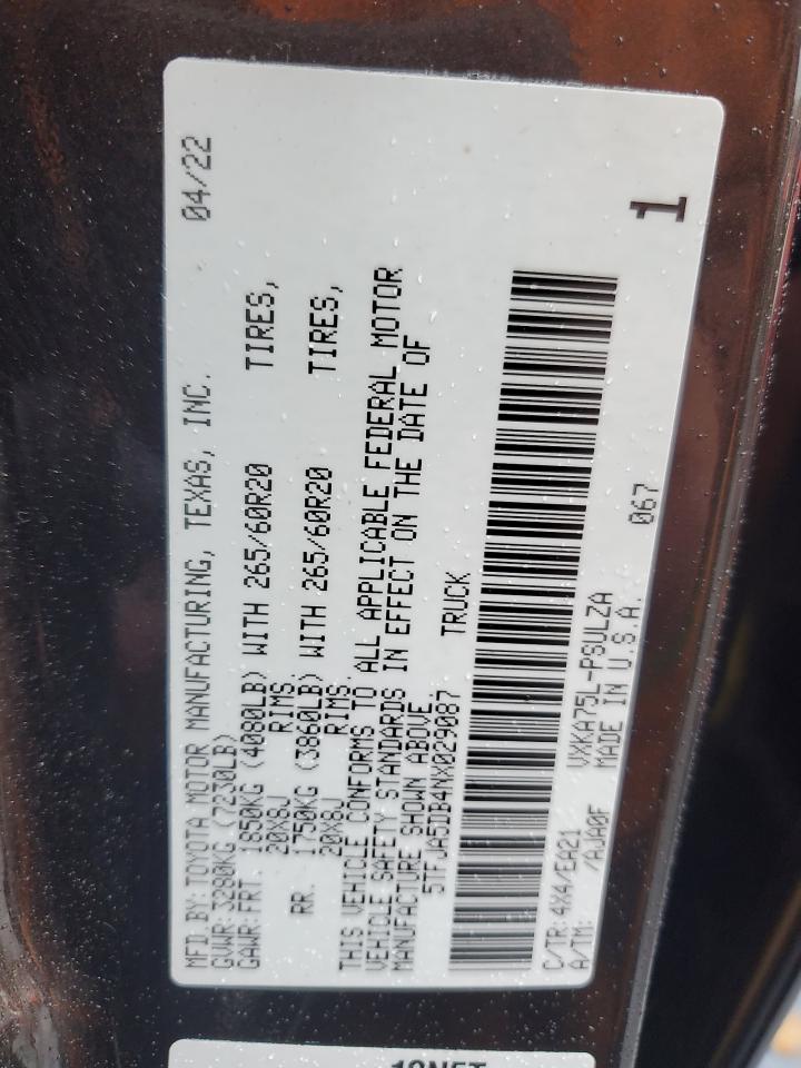 2022 Toyota Tundra Crewmax Limited VIN: 5TFJA5DB4NX029087 Lot: 82441585