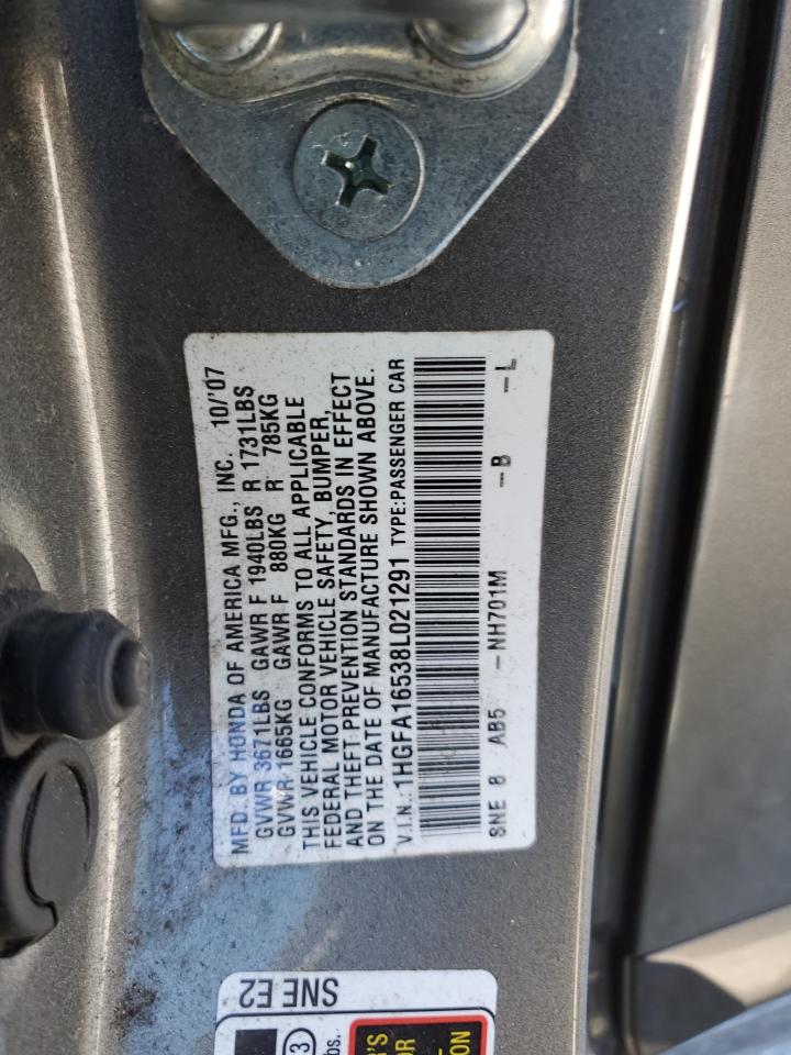 2008 Honda Civic Lx VIN: 1HGFA16538L021291 Lot: 82228135