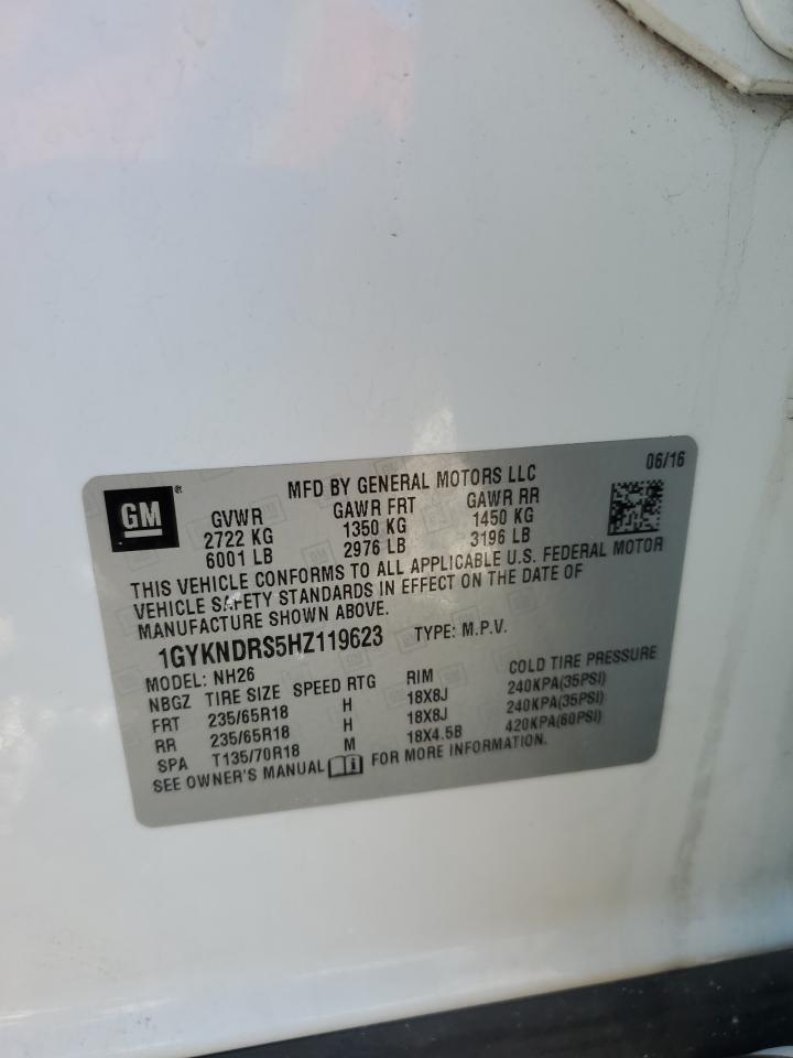 2017 Cadillac Xt5 Luxury VIN: 1GYKNDRS5HZ119623 Lot: 86105375