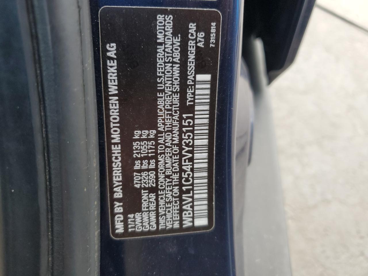 2015 BMW X1 xDrive28I VIN: WBAVL1C54FVY35151 Lot: 82614385