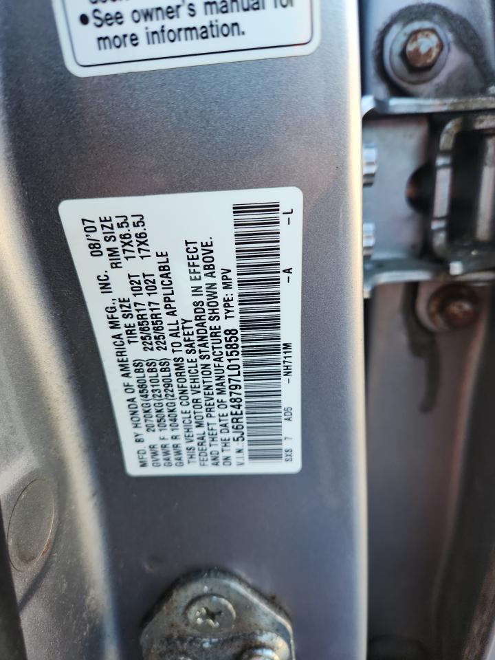 2007 Honda Cr-V Exl VIN: 5J6RE48797L015858 Lot: 89720415