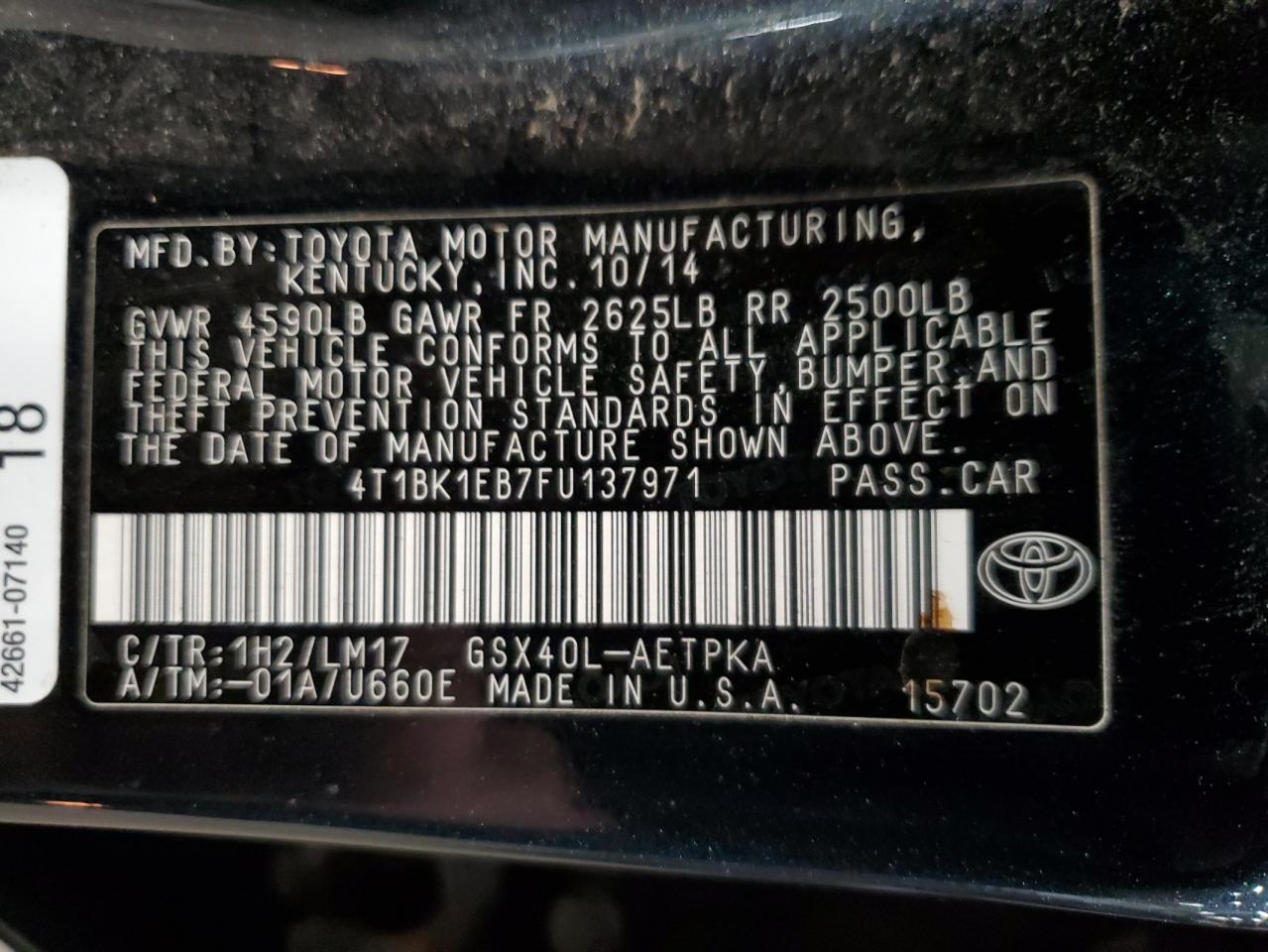 2015 Toyota Avalon Xle VIN: 4T1BK1EB7FU137971 Lot: 90985755