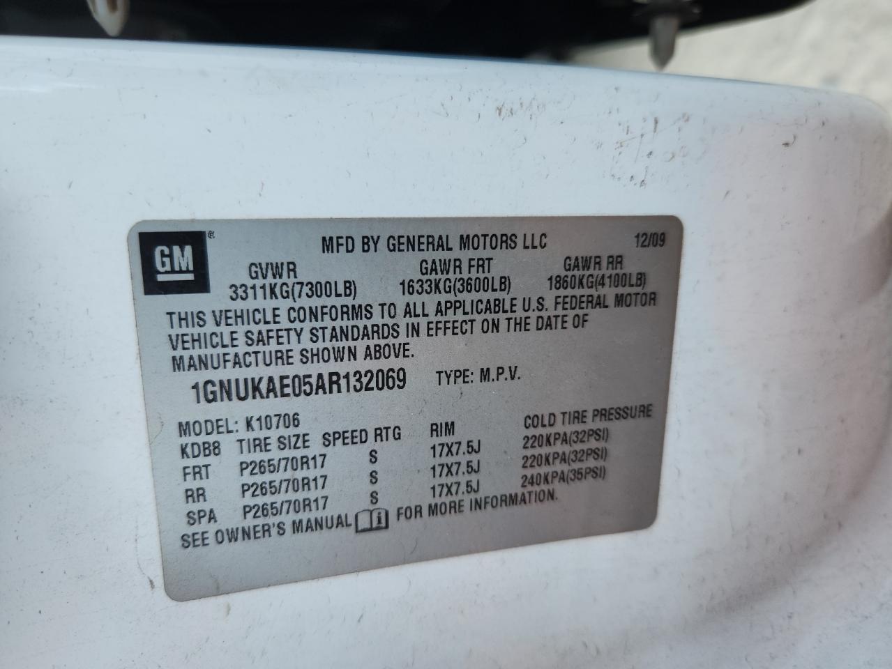 2010 Chevrolet Tahoe K1500 Ls VIN: 1GNUKAE05AR132069 Lot: 84995765