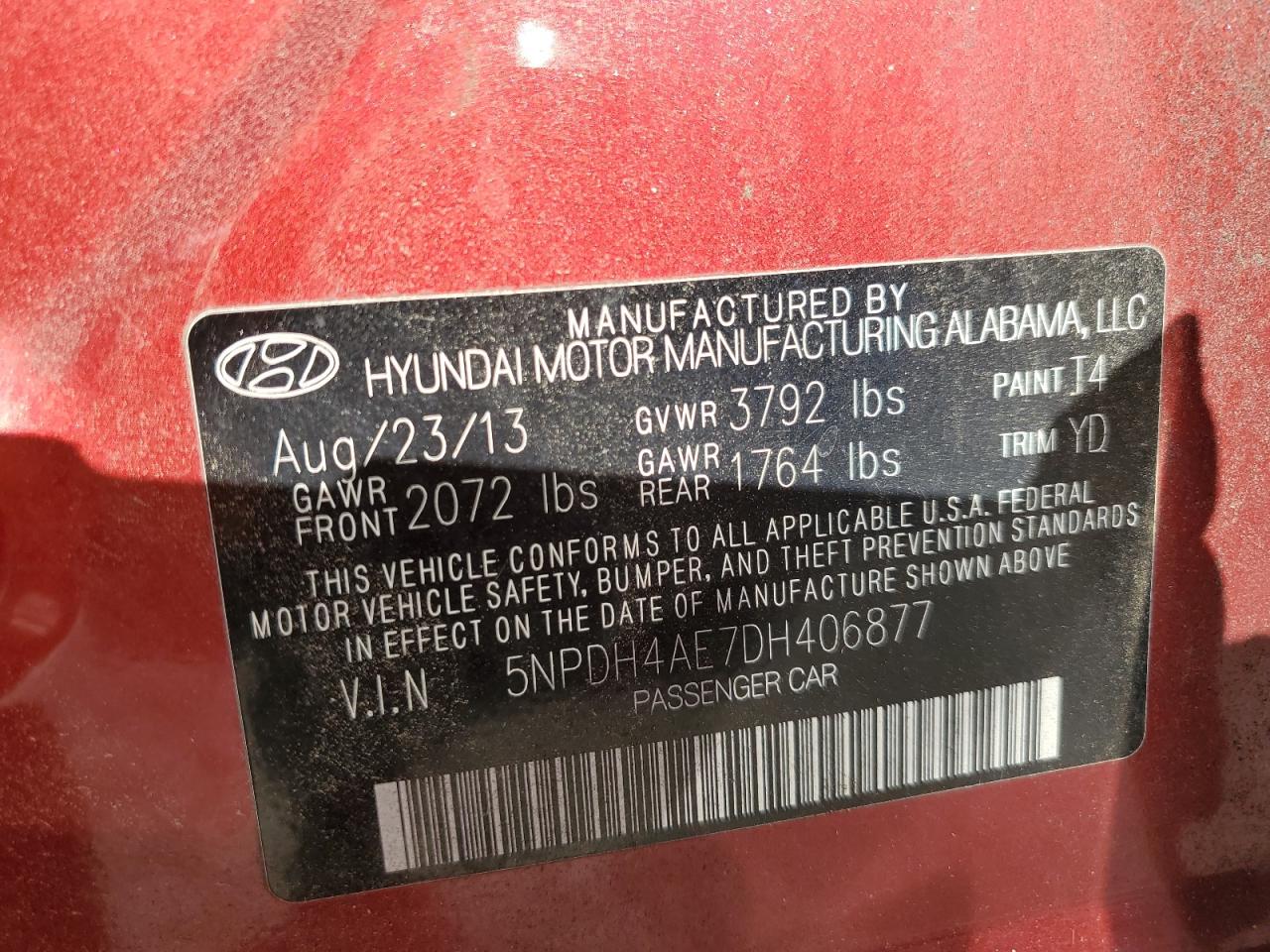 2013 Hyundai Elantra Gls VIN: 5NPDH4AE7DH406877 Lot: 82395775