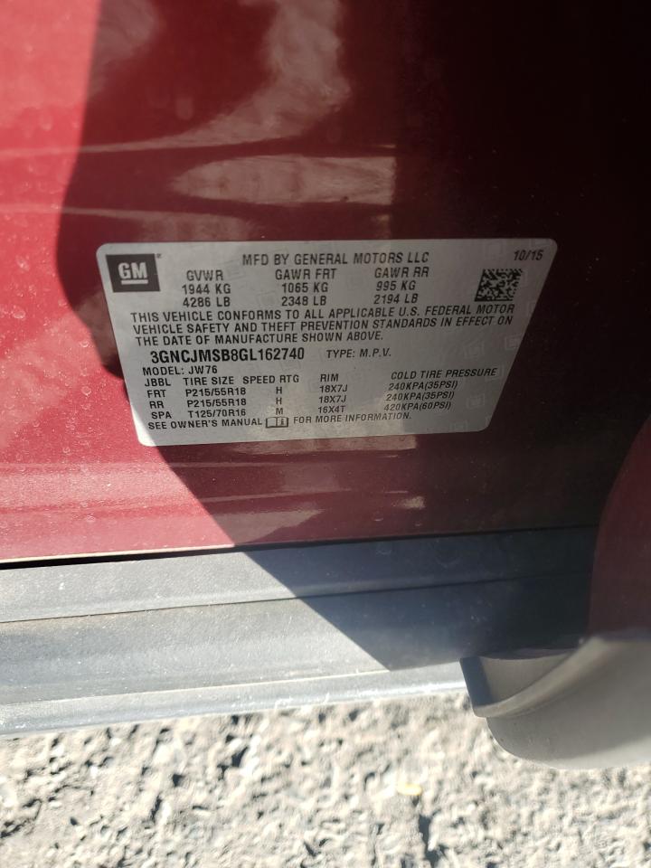 2016 Chevrolet Trax Ltz VIN: 3GNCJMSB8GL162740 Lot: 90539825