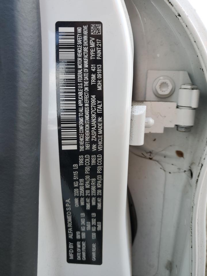 2019 Alfa Romeo Stelvio VIN: ZASPAJAN3K7C70904 Lot: 86517285