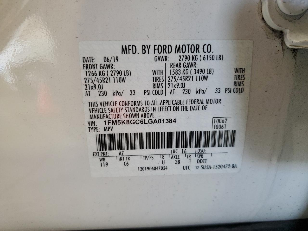 2020 Ford Explorer St VIN: 1FM5K8GC6LGA01384 Lot: 86436045