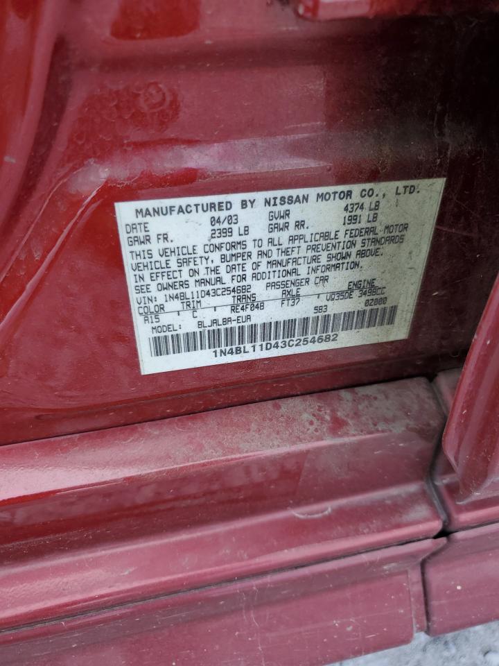 2003 Nissan Altima Se VIN: 1N4BL11D43C254682 Lot: 82203815