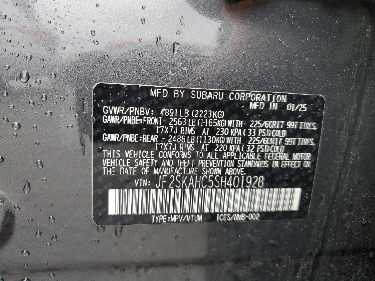 2025 Subaru Forester Wilderness VIN: JF2SKAHC5SH401928 Lot: 86319105