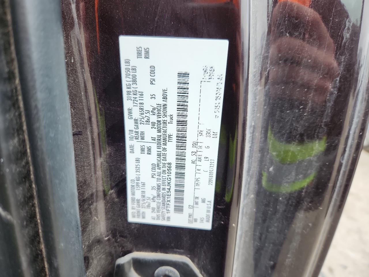 2018 Ford F150 Super Cab VIN: 1FTFX1E54JKG10568 Lot: 87376615