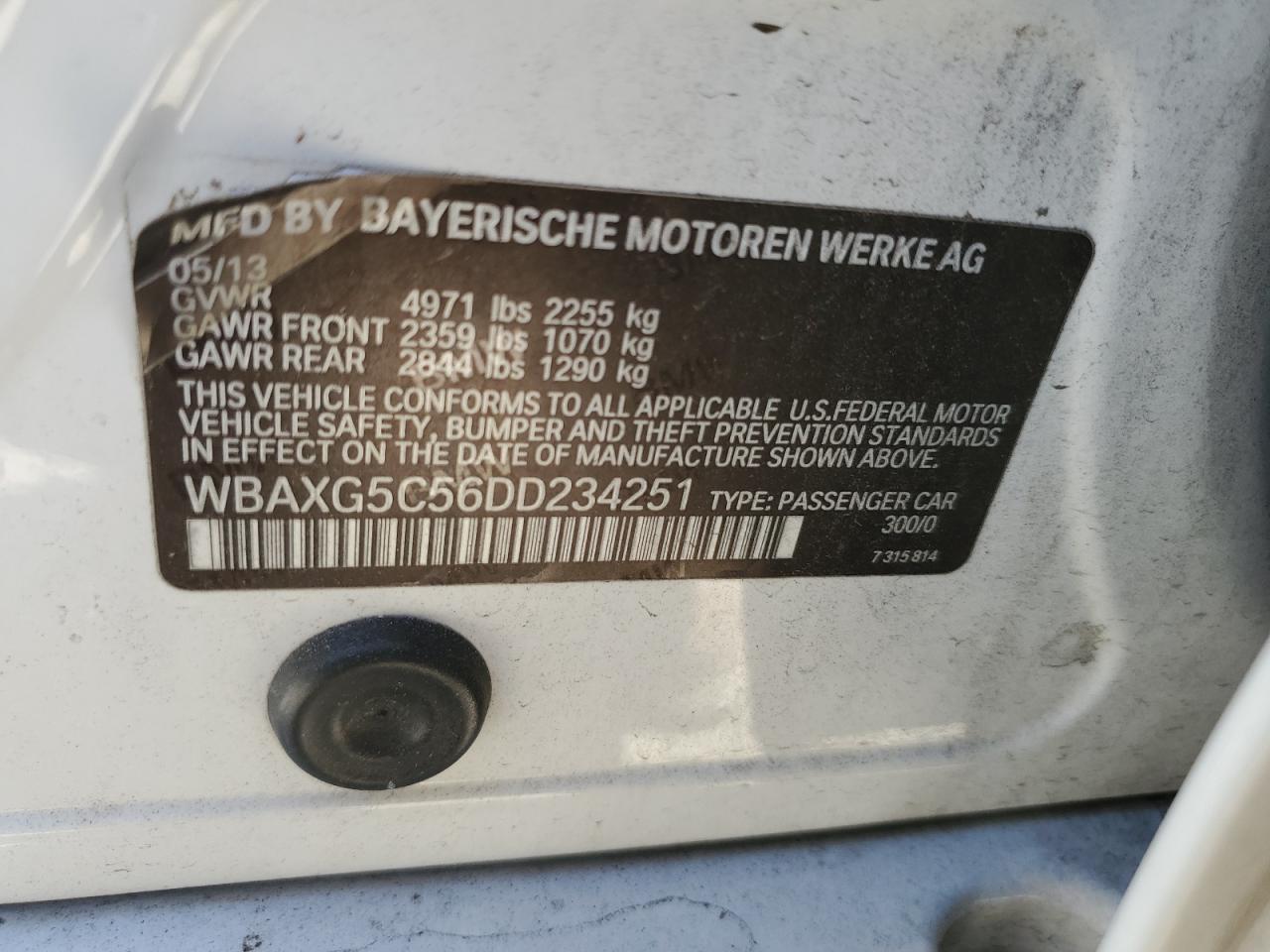 2013 BMW 528 I VIN: WBAXG5C56DD234251 Lot: 82192115