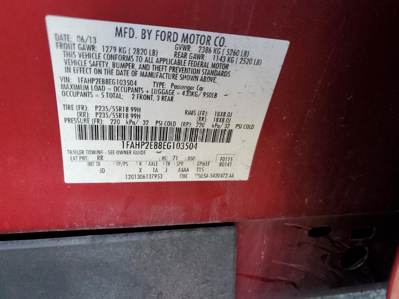 2014 Ford Taurus Sel VIN: 1FAHP2E88EG103504 Lot: 84963905