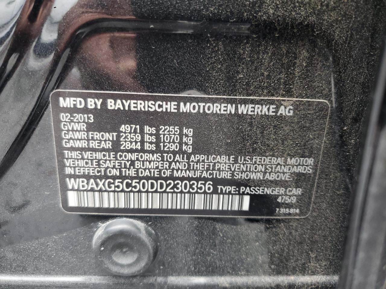 2013 BMW 528 I VIN: WBAXG5C50DD230356 Lot: 85726325