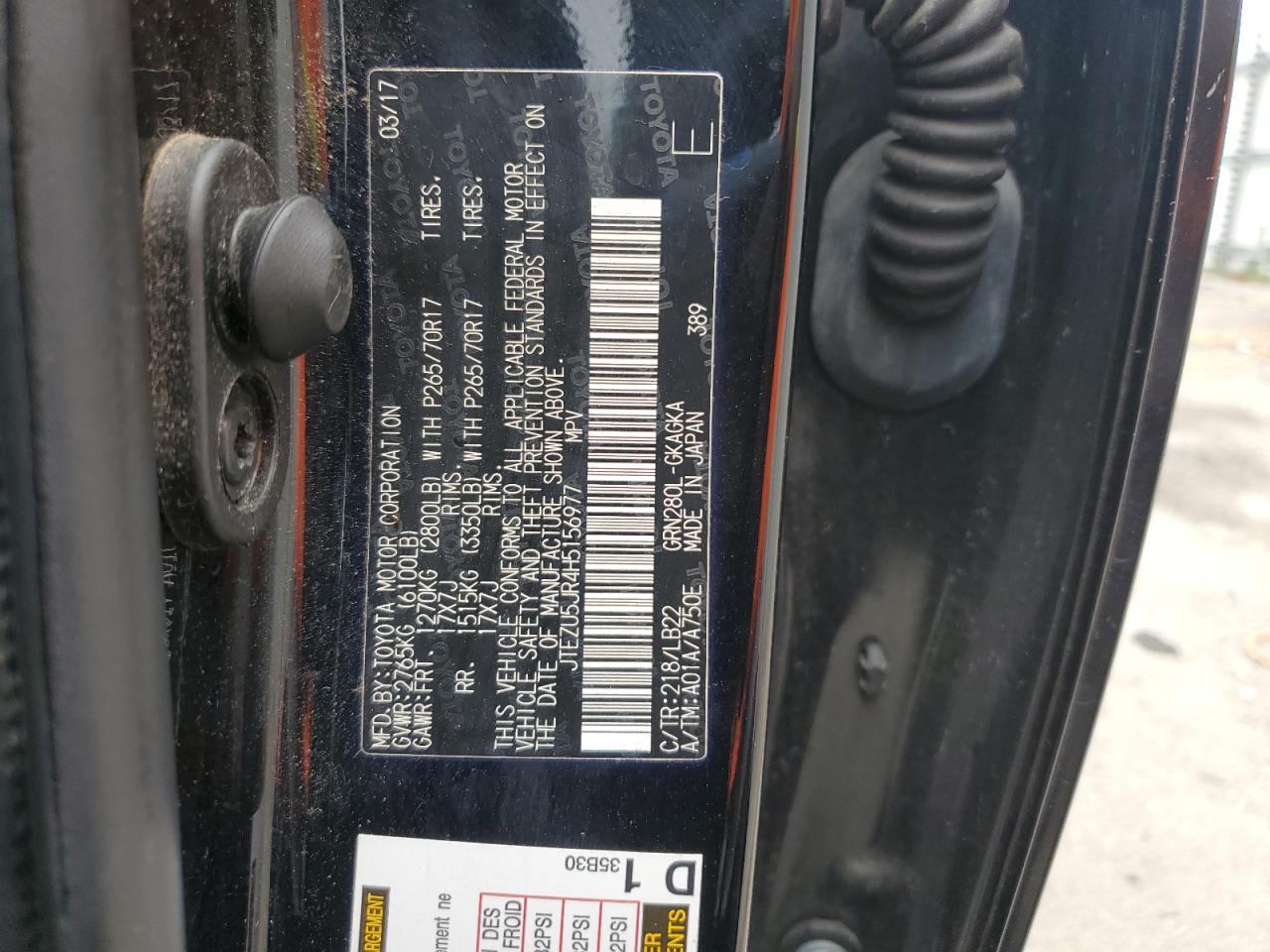 2017 Toyota 4Runner Sr5 VIN: JTEZU5JR4H5156977 Lot: 85270195