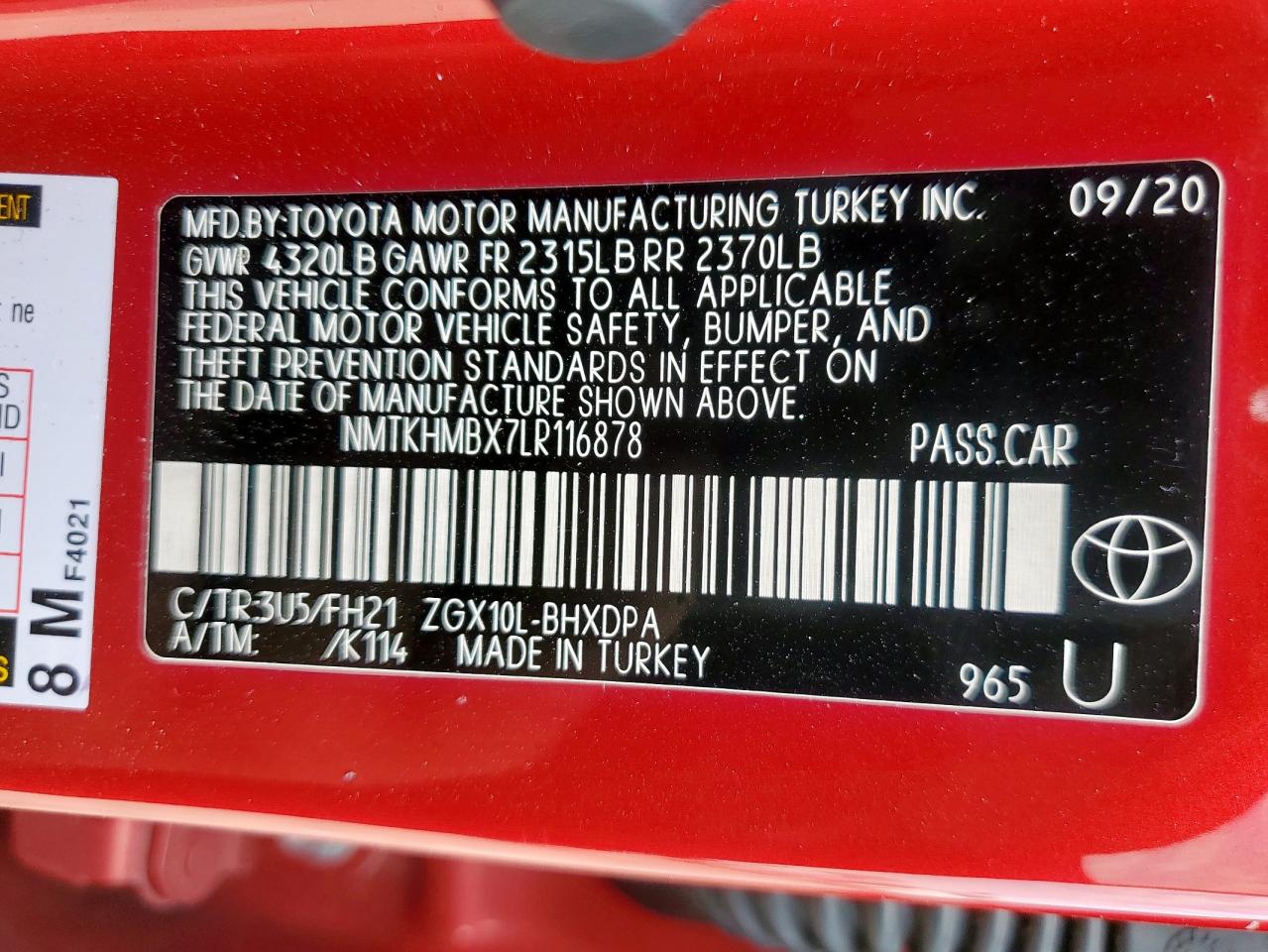 2020 Toyota C-Hr Xle VIN: NMTKHMBX7LR116878 Lot: 81955835