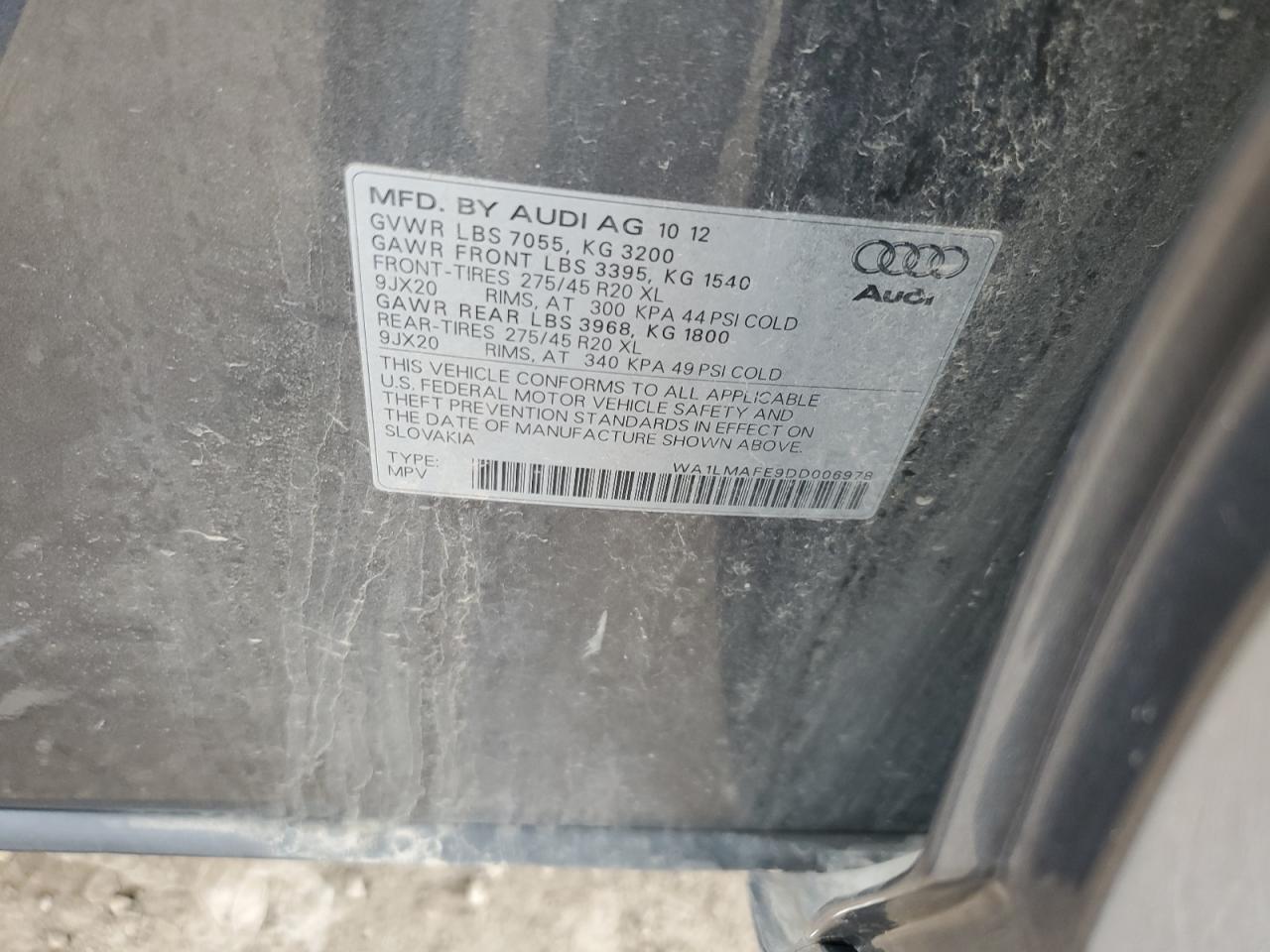 2013 Audi Q7 Premium Plus VIN: WA1LMAFE9DD006978 Lot: 89576245