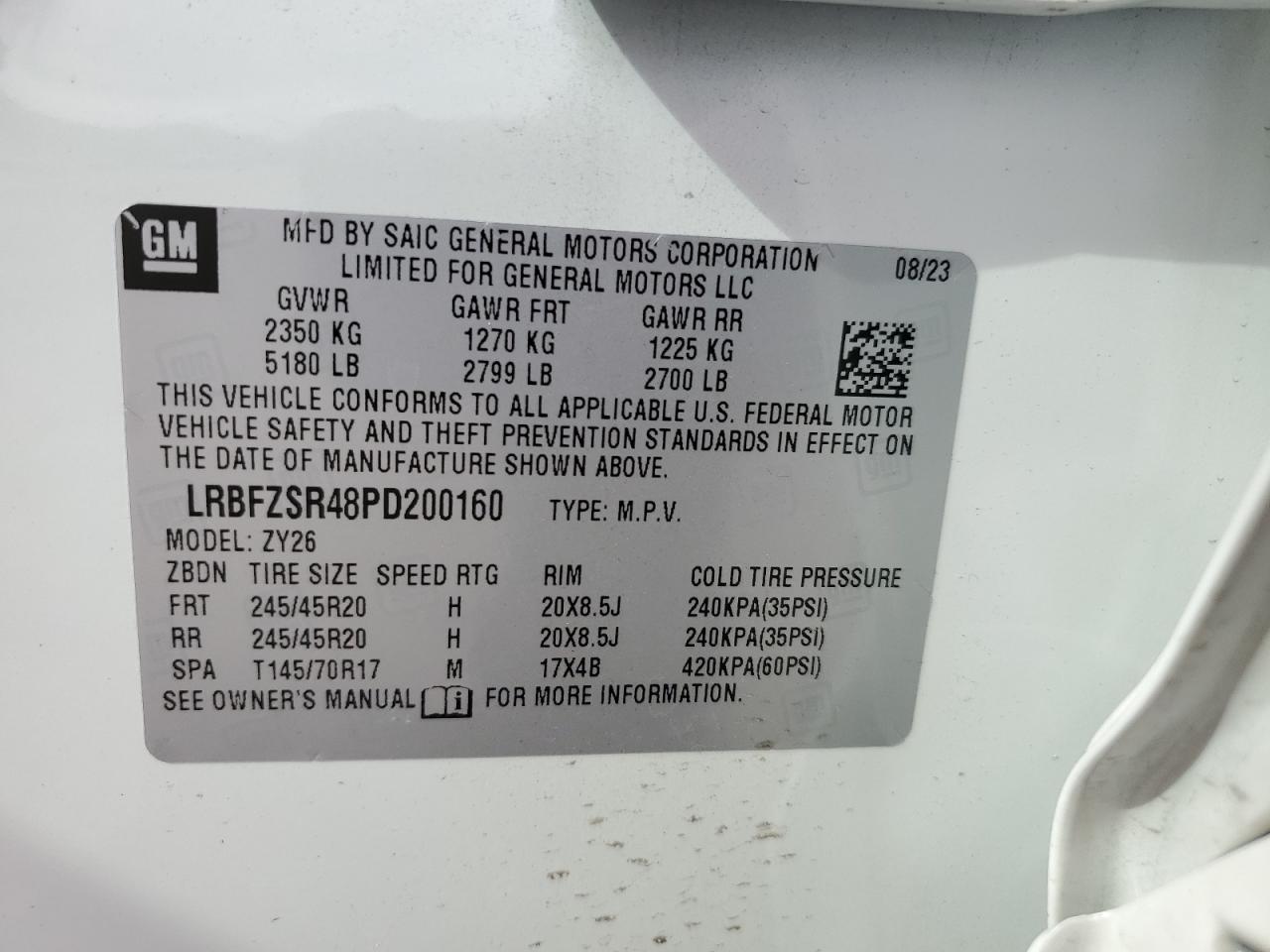 2023 Buick Envision Avenir VIN: LRBFZSR48PD200160 Lot: 82231665