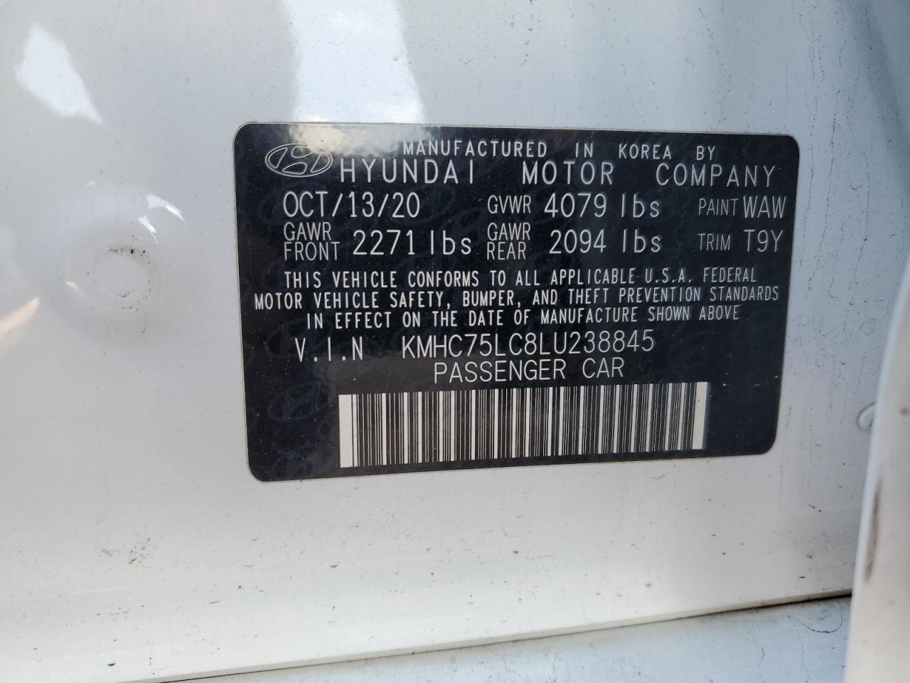 2020 Hyundai Ioniq Se VIN: KMHC75LC8LU238845 Lot: 86889765