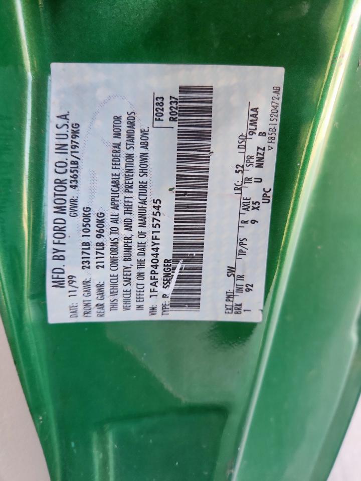 2000 Ford Mustang VIN: 1FAFP4044YF157545 Lot: 84994295