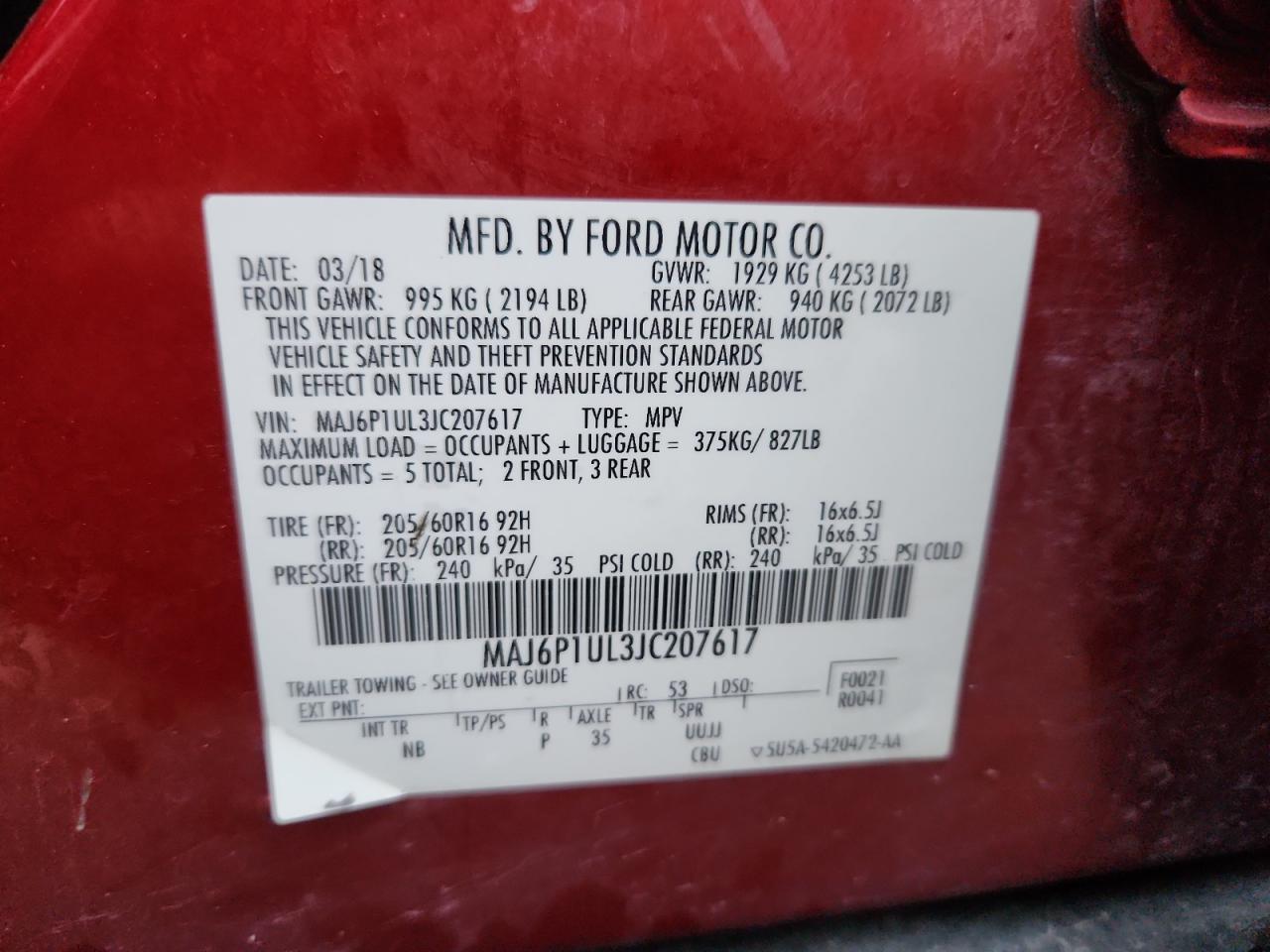 2018 Ford Ecosport Se VIN: MAJ6P1UL3JC207617 Lot: 82687865