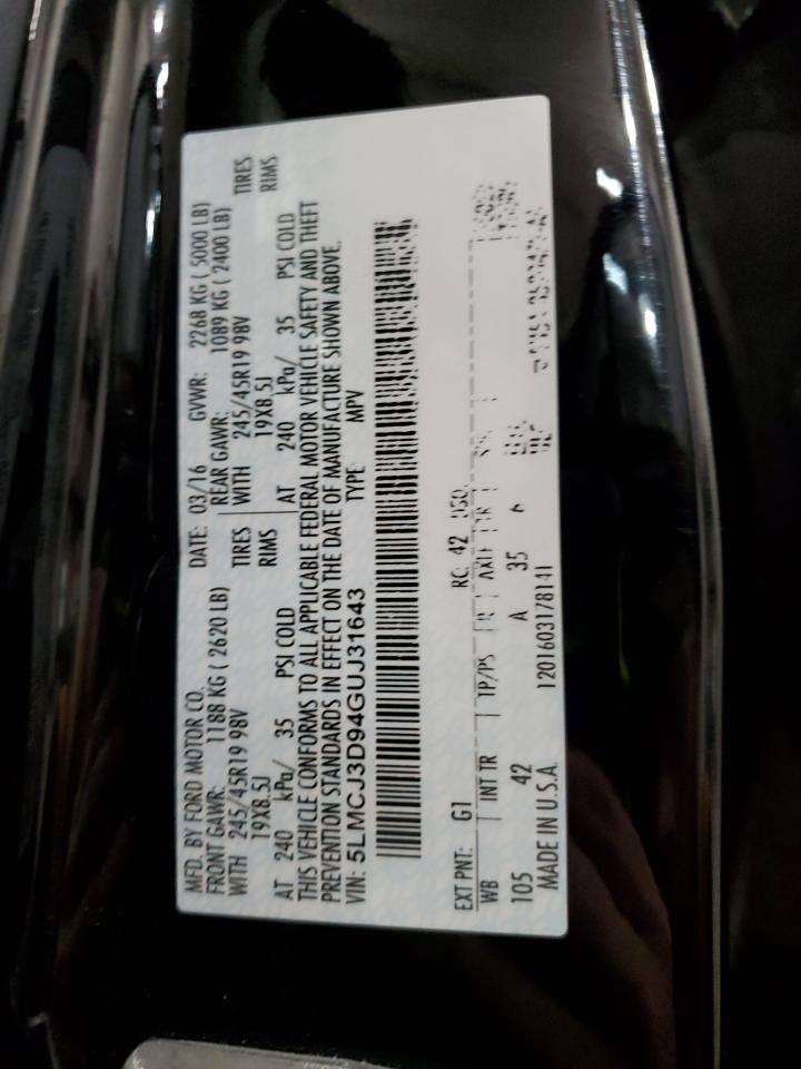 2016 Lincoln Mkc Reserve VIN: 5LMCJ3D94GUJ31643 Lot: 82740565