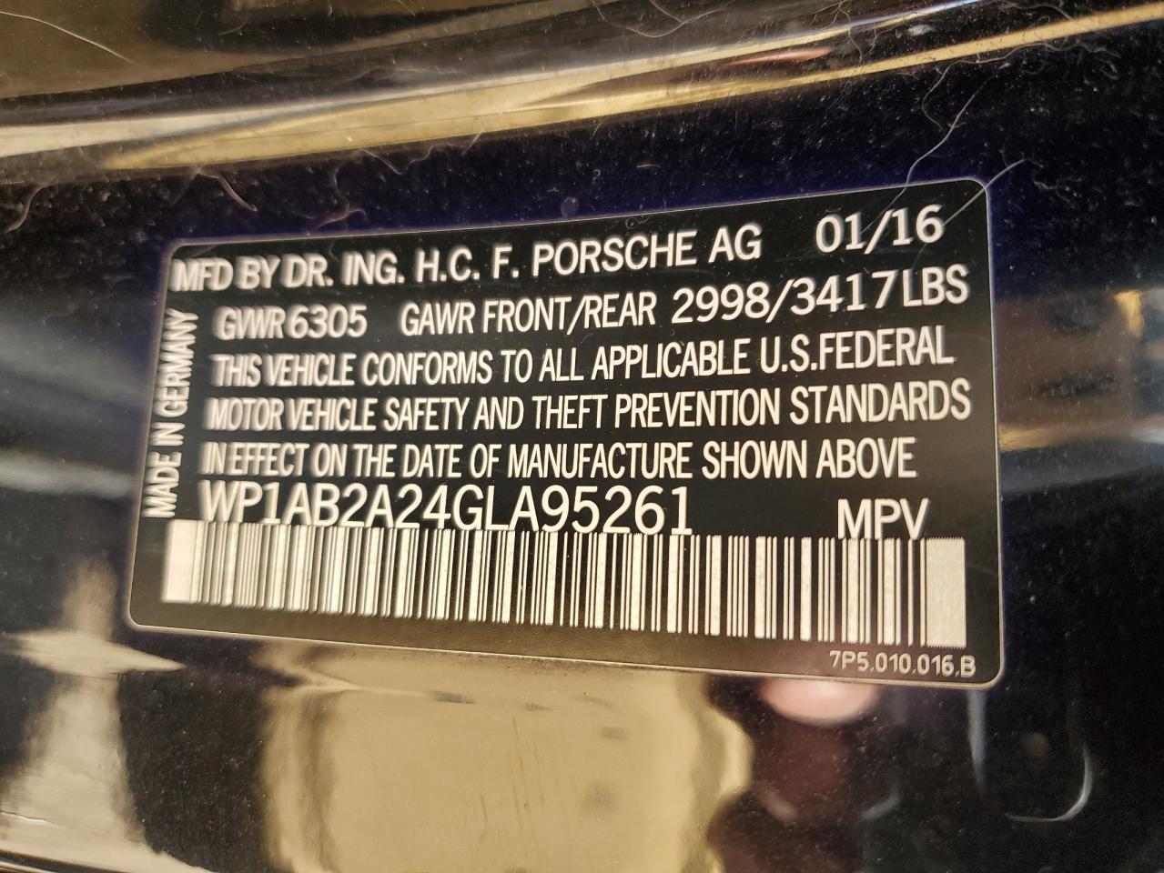 2016 Porsche Cayenne S VIN: WP1AB2A24GLA95261 Lot: 84929955