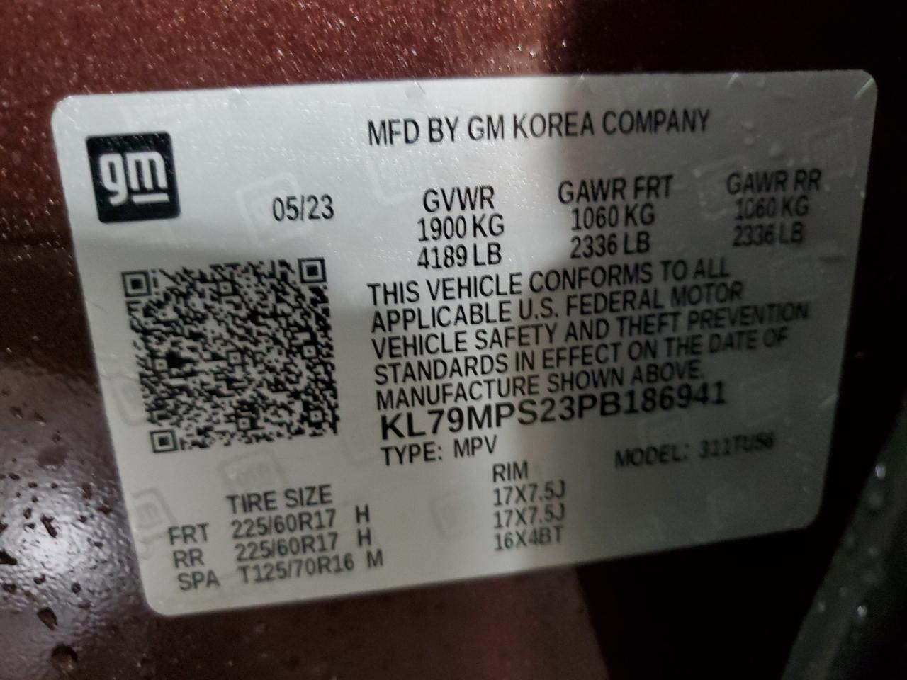 2023 Chevrolet Trailblazer Lt VIN: KL79MPS23PB186941 Lot: 85353975