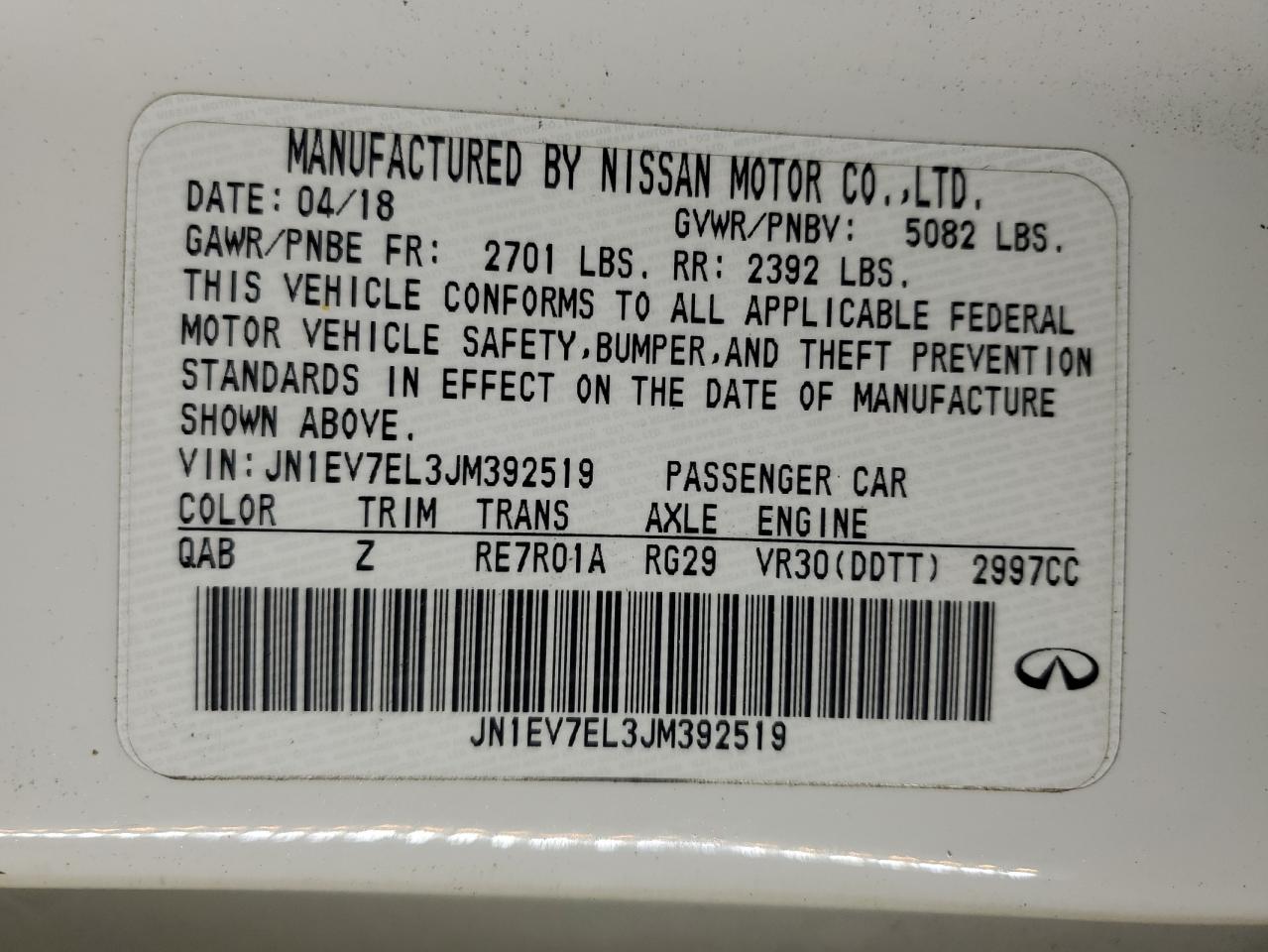 2018 Infiniti Q60 Luxe 300 VIN: JN1EV7EL3JM392519 Lot: 85079445