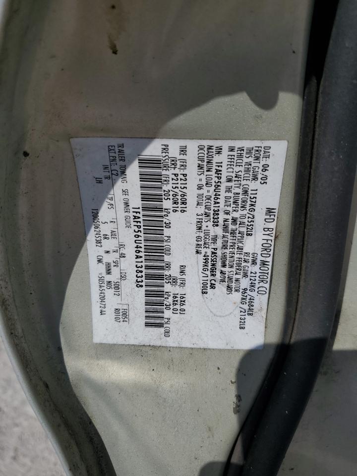 2006 Ford Taurus Sel VIN: 1FAFP56U46A138338 Lot: 86089925