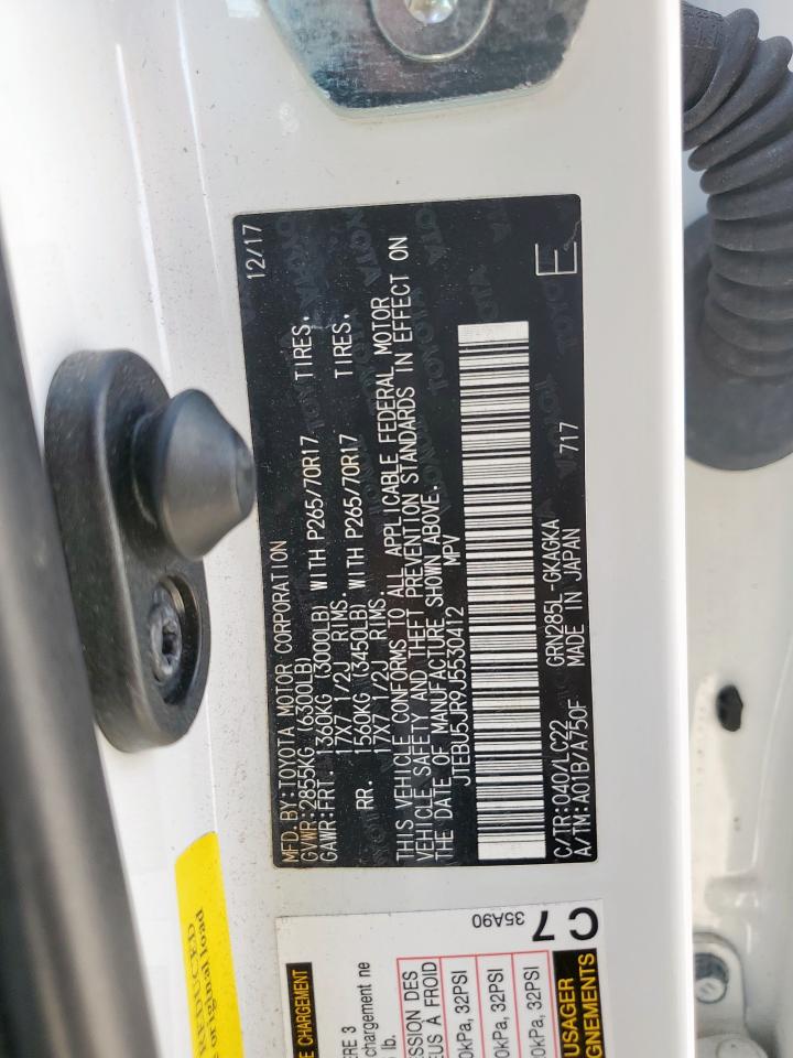 2018 Toyota 4Runner Sr5/Sr5 Premium VIN: JTEBU5JR9J5530412 Lot: 84635995