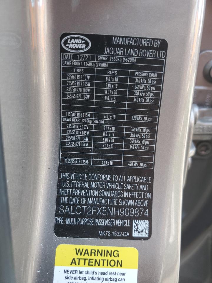 2022 Land Rover Discovery Sport S R-Dynamic VIN: SALCT2FX5NH909874 Lot: 86999655