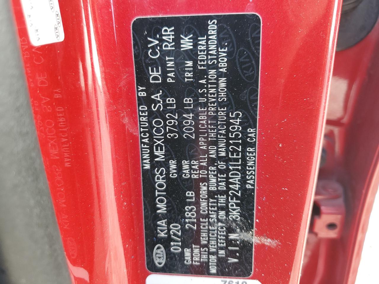 2020 Kia Forte Fe VIN: 3KPF24AD1LE215945 Lot: 86794835